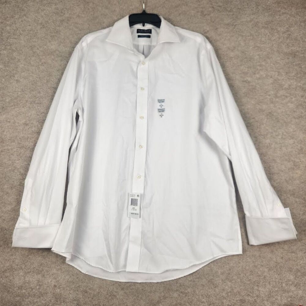 New Lauren Ralph Lauren Men's White Dress Shirt With Cuffs Size 17/34-35 XL